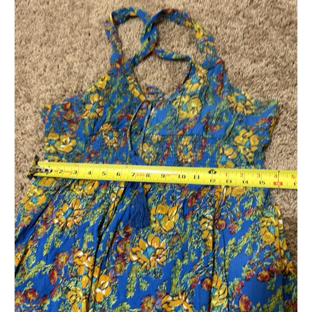 Free People Mini Dress Womens S Blue Washed Ashore Floral Open Back Party Boho